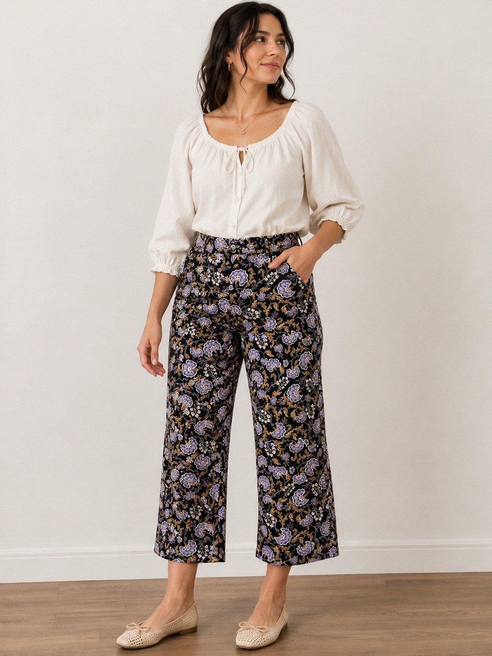 Y2K GARNET HILL Corduroy Cropped Womens Pants 6 Flare Cottagecore Travel Resort